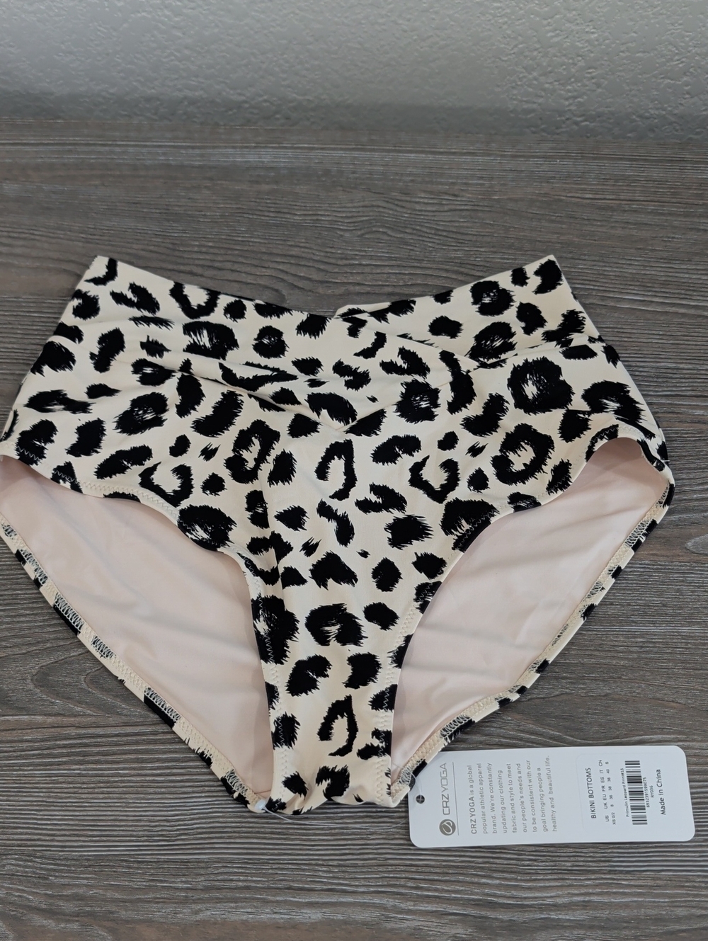 New CRZ Yoga Primulin Leopard Print V-Cross Mid-Rise Bikini Bottoms XS 0 2
